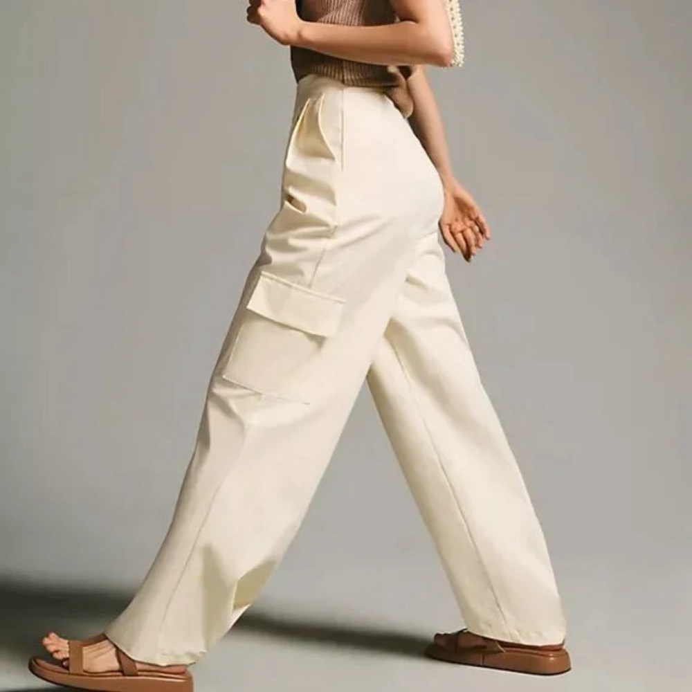 Anthropologie Du Paradis Cargo Cotton Chino Trousers Size 8 NWT Neutral Basic